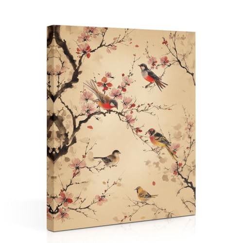 Vintage Birds Flowers Canvas Wall Art, Traditional Persian Birds Bohemian Wall Decor Framed Prints for Kitchen Living Room Bedroom Home Office Apartment Decor, Housewarming Gifts 11.5x15 Inch - color: Multi 1382