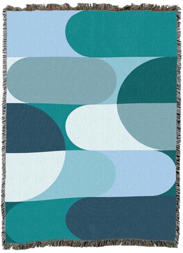 Pure Country Weavers Bauhaus Blue Waves Blanket - Mid Century Modern - Gift Tapestry Throw Woven from Cotton - Made in The USA (60X80) - color: Bauhaus Blue Waves, size: 60X80
