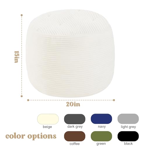 MeMoreCool Round Pouf Ottoman – Beige Corduroy Footrest with Foam Filling Compact Foot Stool for Couch, Living Room Decor, Dorms & Small Spaces - color: Beige