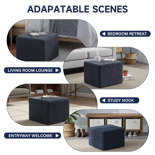 Tiita Stuffed Pouf Ottoman, Square Foot Stool Fluffy Floor Poufs Chair for Living Room Bedroom, Filled Boho Foot Rest for Couch, Blue-Grey - color: Square Blue-grey