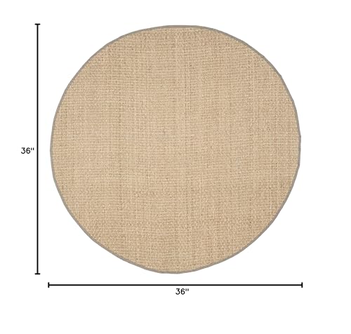 SAFAVIEH Area Rug 3' Round - Natural Fiber Collection - Natural & Grey, Seagrass, Basketweave Pattern with Border (NF114P) - color: Natural/Grey, size: 3' (Round)