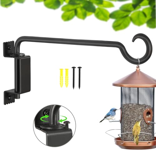 12 Inch Outdoor Hanging Brackets - 360° Swivel Plant Hanger with 12-Directional Adjustable Hook, Rust Resistant Solid Steel Wall Mount for Bird Feeders, Indoor/Outdoor Plants, Garden & Patio - color: Black, size: 12in-1-C-Swivel