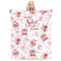 Pink Cherry Throw Blanket, Summer Fruit Retro Red Ribbon Sweet Home Seasonal Warm Cozy Farmhouse Flannel Soft Blanket for Couch Chair Sofa Bed Bedroom Living Room Car Camping 30"x 40" - color: Cherry01, size: 30X40 inch