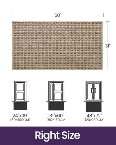 DEXI Dirt Trapper Door Mat, 31x60 Washable Doormat, Dirt Resistant and Absorbent, Easy Clean Low-Profile Floor Rugs for Entryway, Front Door, and Inside Entrance, Checkered Beige - color: Checkered Beige, size: 2'7" X 5' (Rectangular)