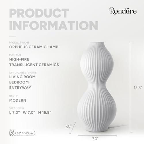 RONDURE 15.8" Modern Ceramic Table Lamp, Fully Dimmable Bedside Lamp for Bedroom Living Room Nightstand, White Translucent Ceramic Shade, Warm Ambient Decorative Corded Lighting, Bulb Included - style: Orpheus