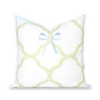 Hofdeco Premium Coastal Grandmillennial Patio Indoor Outdoor Throw Pillow Cover Only, 20"x20" Water Repellent for Backyard, Couch, Poolside, Grass Green Embroidered Ribbon Bow Tie on Leaves - color: Grass Green Ribbon Bow Tie on Leaves 20"x20"