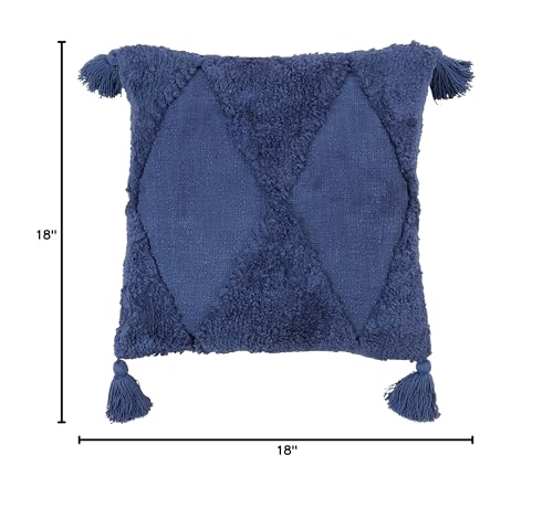 SARO LIFESTYLE Allman Collection Tufted Diamond Tassel Pillow Cover, 18", Navy Blue - color: Navy Blue, size: 18" Cover