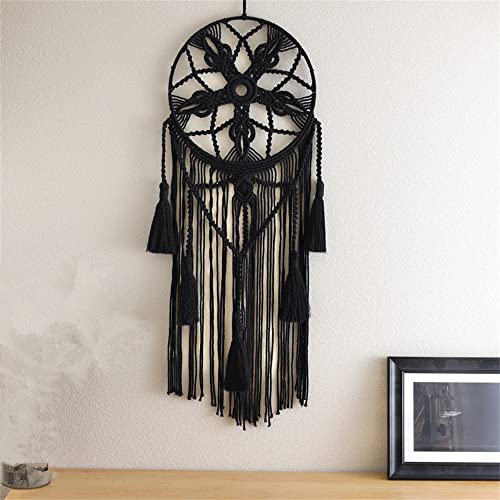Dream Catcher Tapestry Boho Macrame Cotton Woven Handmade Bohemian Art with Tassel Craft Ornament for Bedroom Living Room Apartment Nursery 12x32 Inch - color: Black
