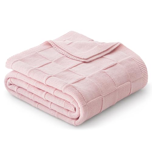 Whale Flotilla Checkered Knit Throw Blanket for Couch, Soft Decorative Knitted Blankets for Sofa Bed, Lightweight Cozy Throws for Spring Summer, 50x60 Inch, Pink - color: Pink, size: 50x60 Inch