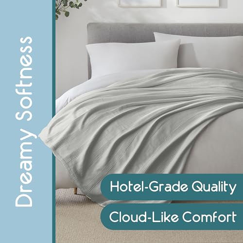 Vellux 100% Cotton Blanket, Twin, 66x90, Grey | Soft, Breathable Knit, Lightweight, All Season, Machine Washable, Oeko-Tex Certified, Hotel Quality - color: Grey, size: Twin