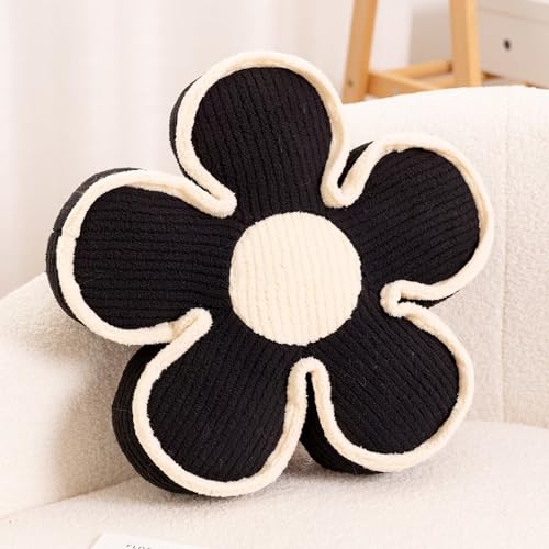 Kcvvcr Flower Pillow, Soft Shaped Floor Cushion, Decorative Throw Pillow, Cute Seating Cushion, Room Decor Plush Pillows for Sofa Couch Bed (17.7 Inch, Black) - color: Black, size: 17.7 Inch