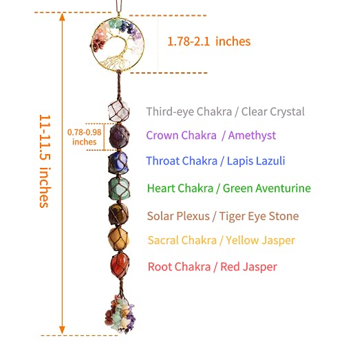 3 Pieces of 7 Chakras Healing Crystals and Tree of Life Wall Hanger Tumbled Gemstones Meditation Hanging Ornament Christmas Tree Memorial Hanging Pendant (Style 3) - color: A-style 21