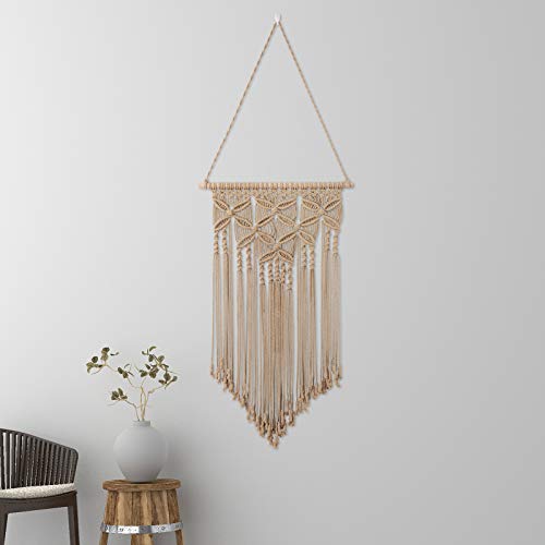 Macrame Wall Hanging Boho Hand Woven Macrame Tapestry Chic Bohemian Apartment Dorm Room Decoration, Brown, 16x28 Inches - color: Brown