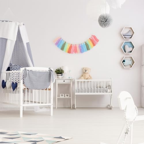 Artibetter Colorful Tassel Hanging Decor Wall Artwork Pendant with Wooden Beads, 94cm X 13cm Boho Fringe Wall Hanging for Home Decoration and Nursery Accent