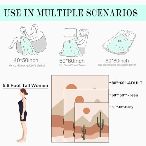 Minimalist Desert Landscape Fleece Blanket,50x60in,Boho Cactus and Mountain Art with Earth Tone Colors Throw Blankets,Soft Cozy Lightweight, Ideal for Bed Living Room Home Decor,Gifts - color: Desert, size: 50x60 Inch