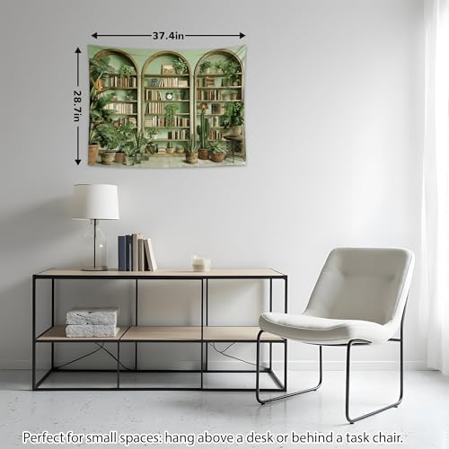 QGHOT Sage Green Vintage Tapestry Botanical Bookshelf Tapestry Wall Hanging Fake Potted Office Zoom Video Backdrop for Study Room Bedroom Living Room Decor, 37.4" x 28.7" - color: Z, size: 28.7"L x 37.4"W