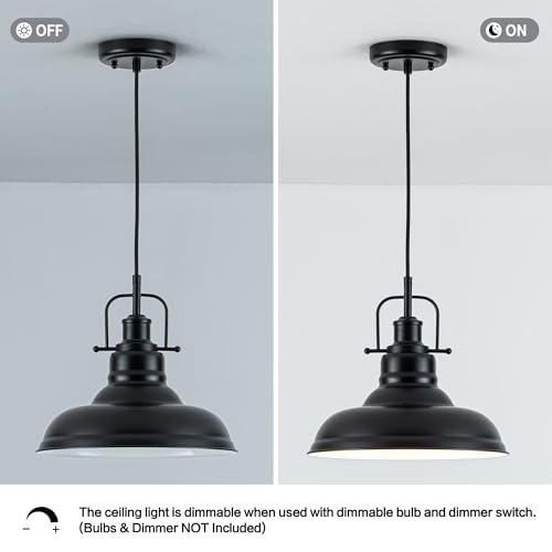 Zlepmlla Famrhouse Pendant Light, Black Pendant Light Fixture with Metal Dome Shade, Adjustable Height Hanging Light for Kitchen Island, Living Room, Bedroom - color: Metal Black