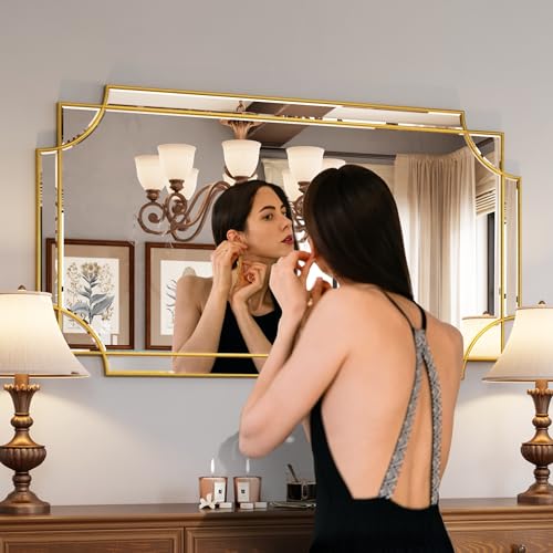 Kelly Miller 28"x50" Large Gold Mirror for Wall, Modern Elegant Decorative Mirror Rectangular Vanity Mirror Beveled for Bathroom Living Room Bedroom Farmhouse Fireplace Entryway Hallway - size: 50"L x 28"W