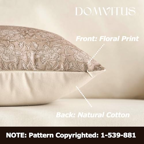 DOMVITUS Floral Pillow Covers 20x20 Throw Pillow Covers Block Print Vintage Decorative Neutral Pillow Cover for Couch Bed Living Room Light Camel 1PC - color: Light Camel, size: 20" x 20" (Pack of 1)