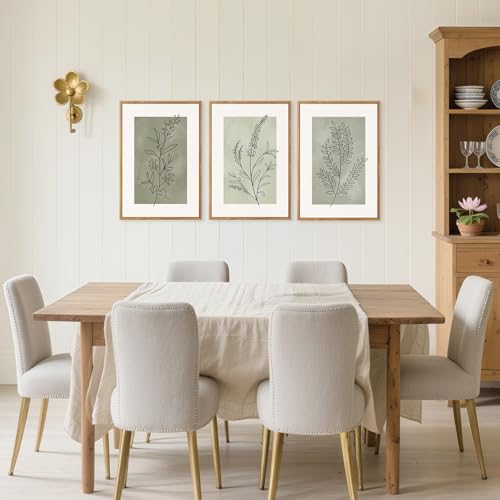 CHDITB Botanical Sage Leaf Framed Canvas Wall Art Set Of 3, Minimalist Wall Decor, Boho Nature Floral Greenery Wall Painting, Neutral Botanical Plant Art Prints For Dining Room Bedroom Decor 12”X16” - color: Flower