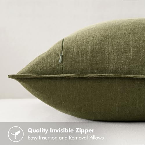 MIULEE Olive Green Linen Pillow Covers Pack of 4 Decorative Natural Solid Throw Pillow Covers Soft Accent Boho Farmhouse Couch Pillowcases Modern Spring Decors for Living Room Bed Sofa 24x24 Inch