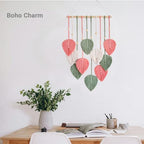 TUDRUKU Macrame Wall Hanging, Pink Leaf Boho Wall Decor, 15.7 x 36 in - color: Pink