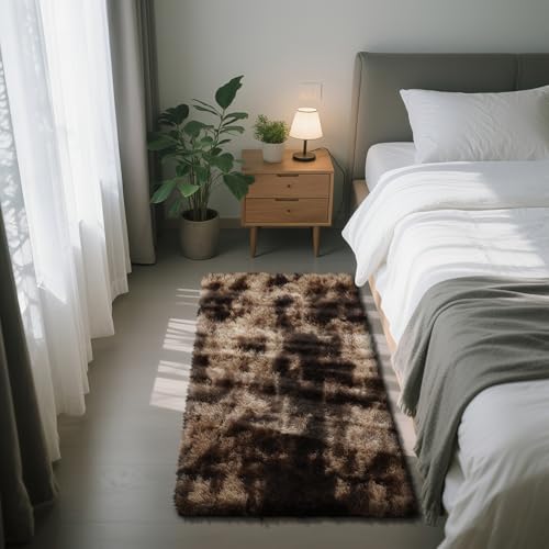Soft Runner Rugs for Bedroom, Mottling Brown 2x6 Area Rugs Fluffy Rug Shag Area Rug Carpet, Bedside Rug for Living Room Bedroom Room Home Decor - color: Mottling Brown, size: 2' x 6' (Rectangular)