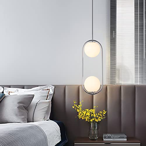 SeeU Chrome Pendant Lighting Mid Century Pendant Light Fixture Hanging Lighting Fixture with White Globe Glass Lampshade Pendant Chandelier for Kitchen Island Dining Room Bedroom - color: Chrome