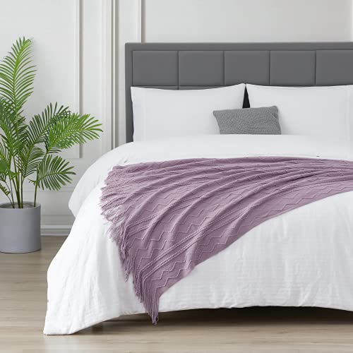 BOURINA Light Lavender Throw Blanket 50x60 Inches Throw Textured Solid Soft Sofa Couch Decorative Knit Blanket - color: Light Lavender, size: 50"x60"