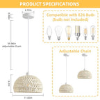 Rattan Pendant Light, 11" Boho Dome Dining Room Chandelier, Cream White Woven Kitchen Pendant Lighting over Island, Coastal Wicker Light Pendant Hanging Light Fixture for Nursery Entryway Bedroom, E26 - color: 11" Cream