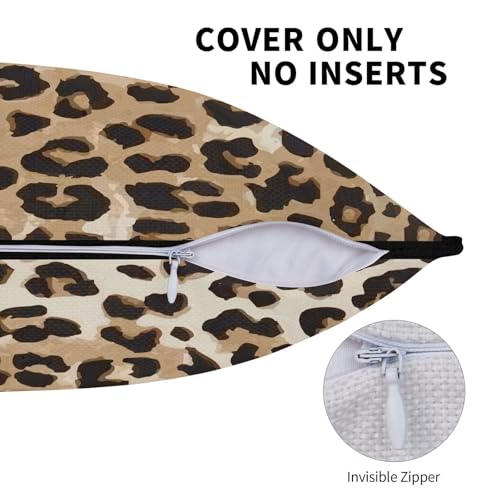 Brown Leopard Throw Pillow Covers 18x18 Inch Set of 2, Cheetah Print Pillow Cover Animal Theme Print Pillowcase Farmhouse Decorative Cushion Covers for Sofa Couch Living Room - color: Brown Beige, size: 18" x 18" (Pack of 2)