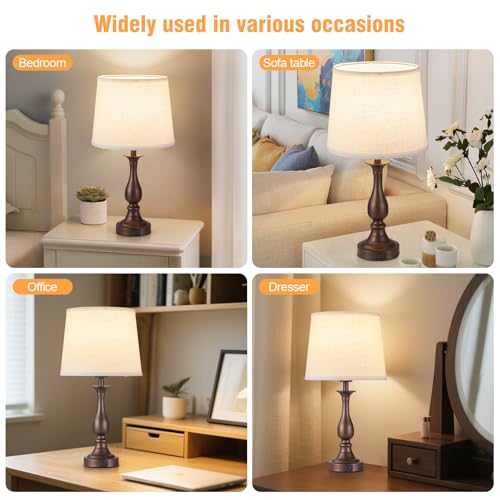 Bedside Table Lamp Touch Control Bedroom Lamps with USB A + C Charging Port 3 Way Dimmable Touch Lamps for Nightstand Living Room Bedroom Dorm Home Office Reading, Set of 2 (White Shade & Brown Base) - color: White Shade & Brown Base