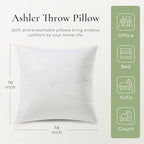 Ashler Throw Pillow Inserts- 16x16 Pillow Inserts with Air Layer, Premium Bed and Couch Pillows - Indoor Decorative Throw Pillow, Square Cushion Sham Stuffer, Pack of 2, White - size: 16x16 Inch