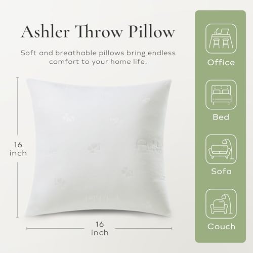 Ashler Throw Pillow Inserts- 16x16 Pillow Inserts with Air Layer, Premium Bed and Couch Pillows - Indoor Decorative Throw Pillow, Square Cushion Sham Stuffer, Pack of 2, White - size: 16x16 Inch