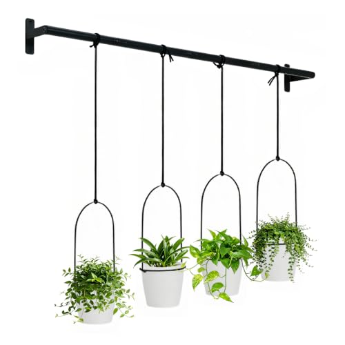 Hanging Planters for Indoor Plants with 4 Pots, Adjustable Window Plant Rod, Space-Saving Herb Garden Holder for Wall or Ceiling Mount (40in-4 Hanging basins)