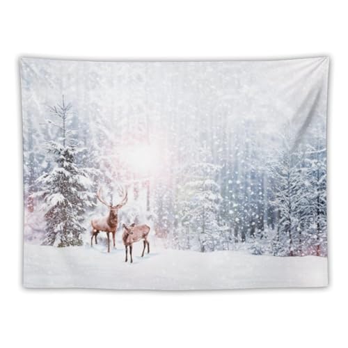 ZhiRain Winter Theme Merry Christmas Tapestry Wall Hanging Nature Forest Snowy Scenery Deer Tapestries Home Decor for Living Room Bedroom Farmhouse Apartment Dorm 30"x40" - color: Cabin-24, size: 30"L x 40"W
