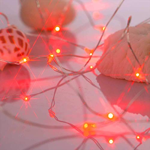 Ariceleo Led Fairy Lights Battery Operated, 2 Packs Mini Battery Powered Copper Wire Starry Fairy Lights for Bedroom, Christmas, Parties, Wedding, Centerpiece, Decoration (5m/16ft Red) - color: Red, size: 2 Pack
