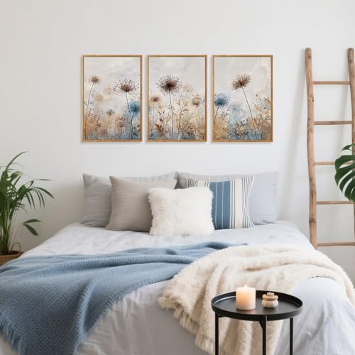CHDITB Dandelion Wall Art Framed Canvas Wall Art Set Of 3, Dandelion Picture for Living Room, Vintage Wildflower Artwork Botanical Wall Decor, Nature Floral Art Prints for Bedroom Home Decor (12x16 Inch) - color: Dandelion