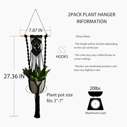 Artilady Black Plant Hanger Macrame Hanging Planter for Indoor Boho Plants Holder with Hooks Hanging Plant Basket Outdoor Window Wall Plants Home Decor (Black Wood Hanger-2pcs) - color: Black Wood Hanger-2pcs
