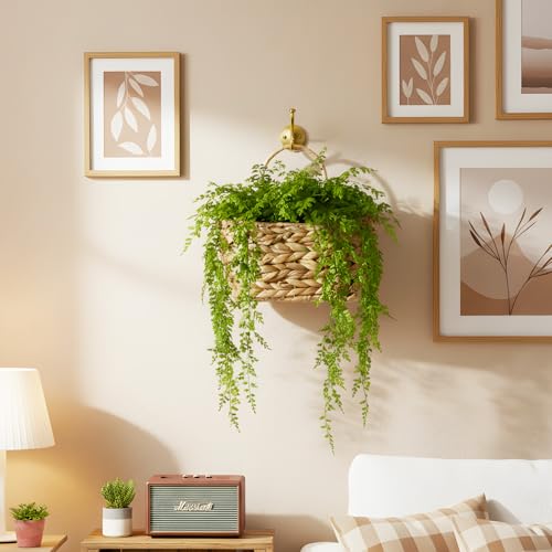 Hanging Wall Basket Handwoven Wicker Basket for Plants, Flowers & Storage, Rustic Farmhouse Wall Decor Organizer, Natural Water Hyacinth - color: Natural-water Hyacinth
