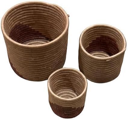 African Planter Baskets Sets of 3 Woven Sisal Baskets for Indoor Plant Pots Covers Home Decor Storage Organizer Gifts Zen Designs Arts and Crafts (Tan Brown)