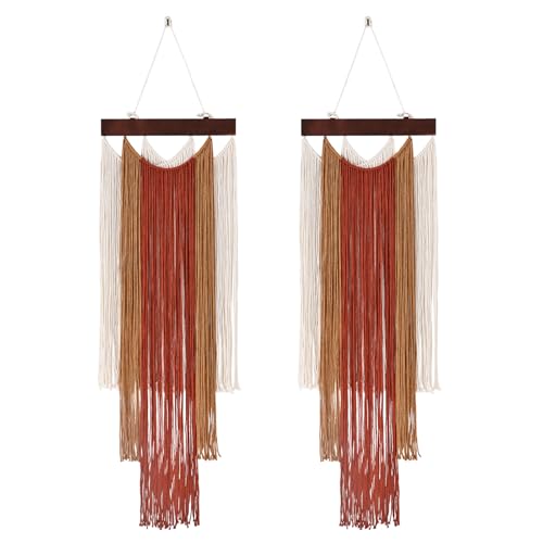 iHUFeather Macrame Wall Hanging 2pcs Boho Wall Tapestry, Handmade Woven Wall Art for Living Room Bedroom Bohemian Home Decor 47.2" L x 15.7" W (Deep Red) - color: Red, size: 2pcs
