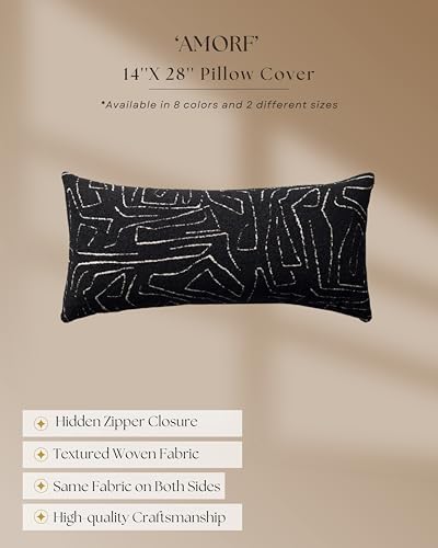 Throw Pillow Covers, Pack of 1 Woven Jacquard Cushion Covers for Sofas, Couches, Bed, Boho Home Decor, Cozy Soft and Comfortable Pillow Cases Bed, Amorf, Black 14x28 Inch - color: Black, size: 28" x 14" (Pack of 1)