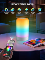 RGBICWW Smart Table Lamp, Touch Bedside Lamp with App Control, LED Desk Lamp with Music Sync, 30+ Scenes & 16M Colors, Color Changing Lamp for Bedroom Living Room Gaming Dimmable Night Light, White - color: White