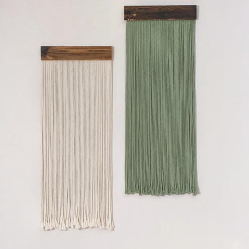 HVEST Green Macrame Wall Hanging Set of 2, Boho Decor Green and Beige Handmade Woven Long Tapestry for Bedroom Living Room Nursery Home Apartment Headstock Wall Decor, 30.7L X 11.8 W inches - color: Green