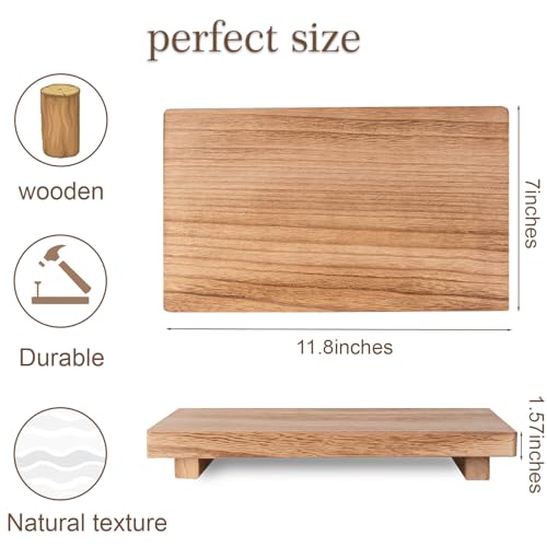 zoocatia Small Wood Tray Pedestal Stand Farmhouse Bathroom Decor Decorative Wooden Riser Kitchen Soap Dish Holder for Vanity, Counter, Sink, Large 11.8" x 7" - Brown - color: Brown, size: 11.8" x 7" x 1.6"