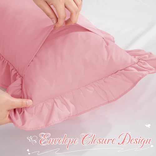 Pink Ruffle Lumbar Pillow Cover 12x20 Inch, Ruffled Cushion Case Covers for Couch Sofa Bed Living Room, Decorative Farmhouse Throw Pillow Cover, Pack of 1 - color: Pink, size: 20" x 12" (Pack of 1)