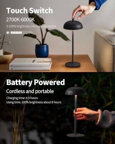 Cordless LED 12" Small Table Lamps Set of 2, Modern Portable Desk Lamp, 3 Color Dimming Rechargeable Battery Lights for Bedroom, Outdoor, Restaurant, Bedside, Baby Night Light, Gifts (Black) - color: H12" Black (2 Pack)