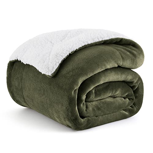 Bedsure GentleSoft Sherpa Fleece Throw Blanket for Couch, Non-Heated, Thick and Warm Throw for Women and Men, Soft Fuzzy Plush Blanket for Winter, Olive Green, 50x60 Inches - color: 04 - Olive Green, size: Throw (50" X 60")