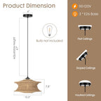 13" Boho Rattan Pendant Light Fixture, Hand Woven Hanging Ceiling Lamp for Kitchen Island, Dining Room, Entryway, Small Rustic Natural Woven Lighting